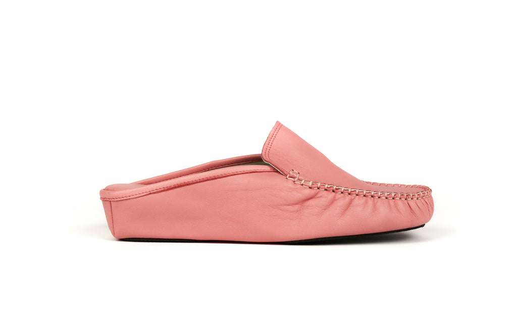 antonio conti luxury leather house shoes slippers slip on mules women ladies pink fuxia roze leer leder lederen pantoffels