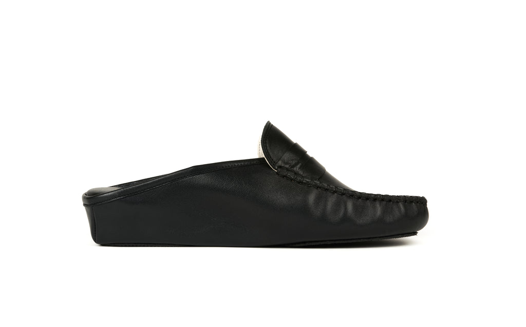 antonio conti luxury leather house shoes slippers slip on mules women ladies black zwart leer leder lederen pantoffels