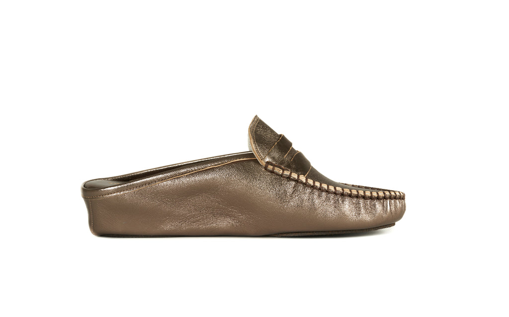 antonio conti luxury leather house shoes slippers slip on mules women ladies bronze cdf brons pewter leer leder lederen pantoffels