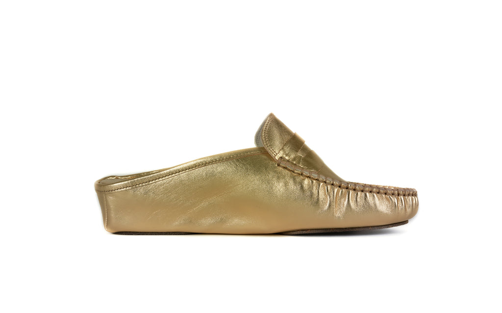 antonio conti luxury leather house shoes slippers slip on mules women ladies gold oro platino goud leer leder lederen pantoffels