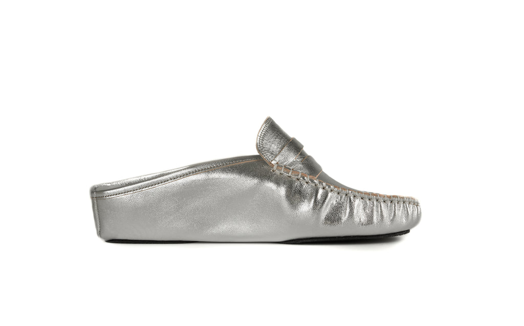 antonio conti luxury leather house slippers women ladies silver