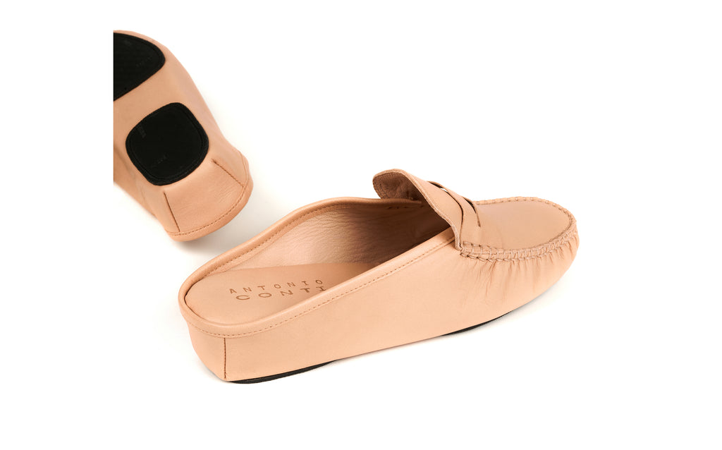 antonio conti luxury leather house shoes slippers slip on mules women ladies naturel natural beige leer leder lederen pantoffels