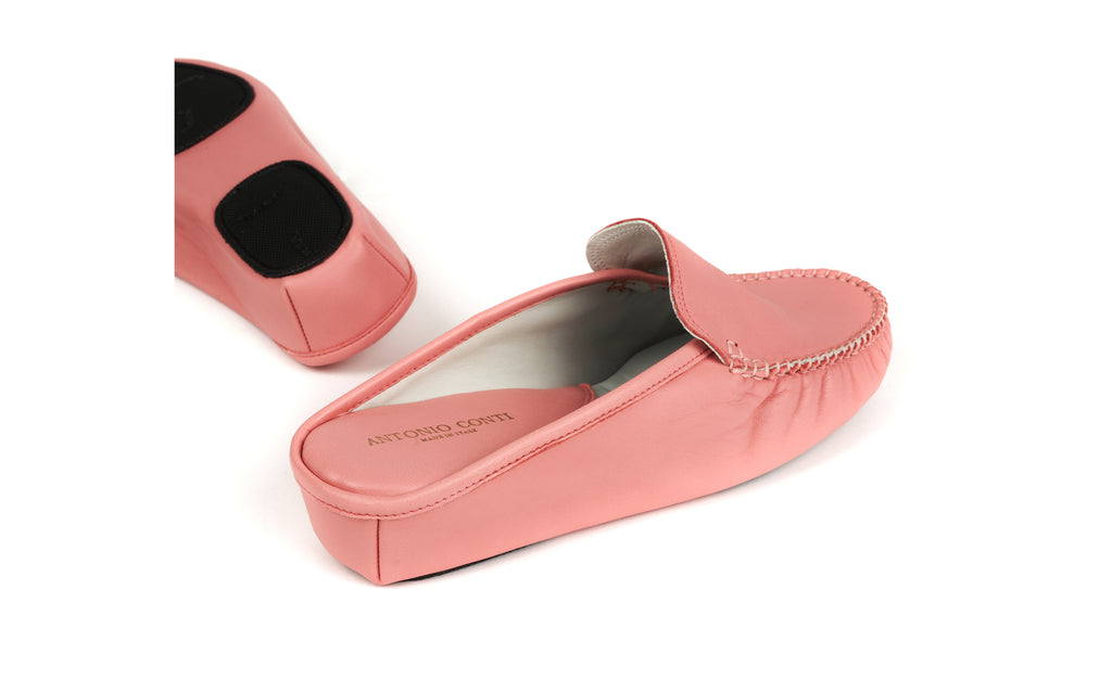 antonio conti luxury leather house shoes slippers slip on mules women ladies pink fuxia roze leer leder lederen pantoffels