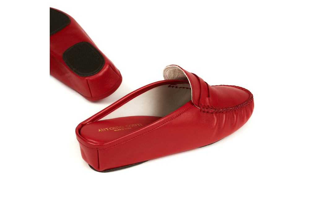 antonio conti luxury leather house slippers women ladies red