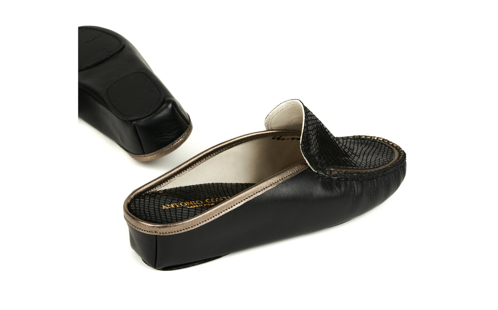 antonio conti luxury leather house slippers women ladies black bronze
