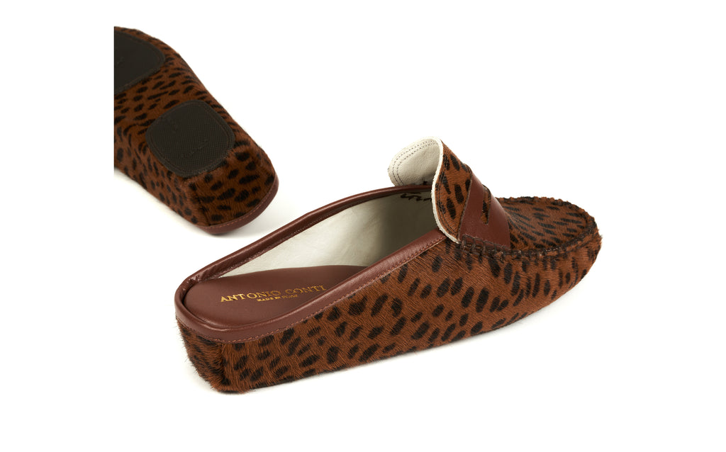 antonio conti luxury leather house slippers women ladies pony leopard