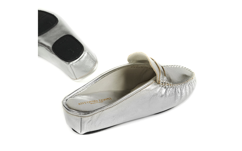 antonio conti luxury leather house slippers women ladies silver