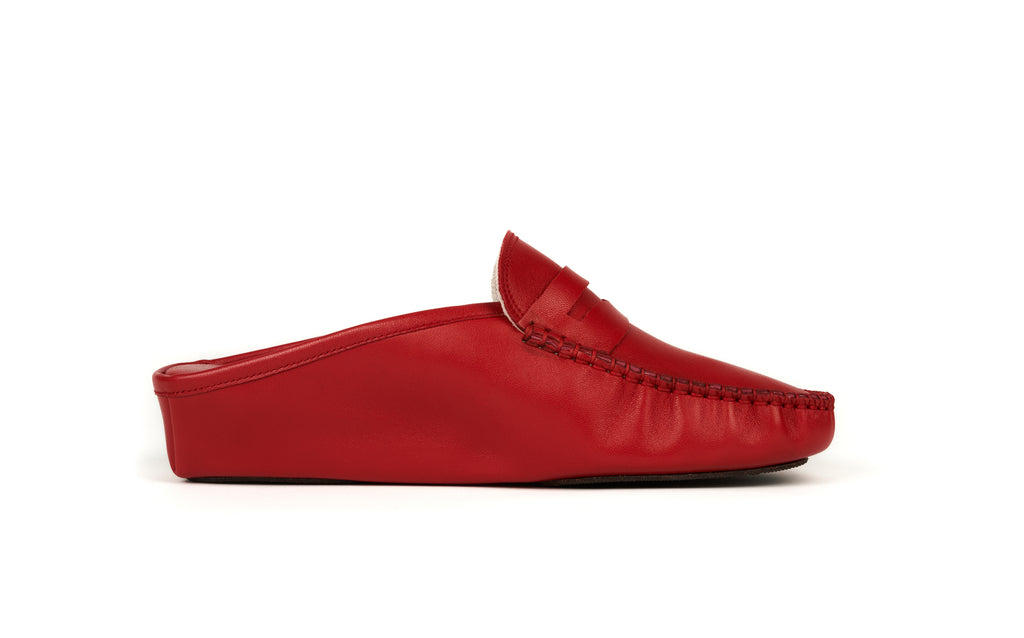 antonio conti luxury leather house slippers women ladies red