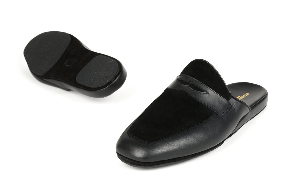 Antonio Conti - Pantoffel zwart - Men house slippers black leather