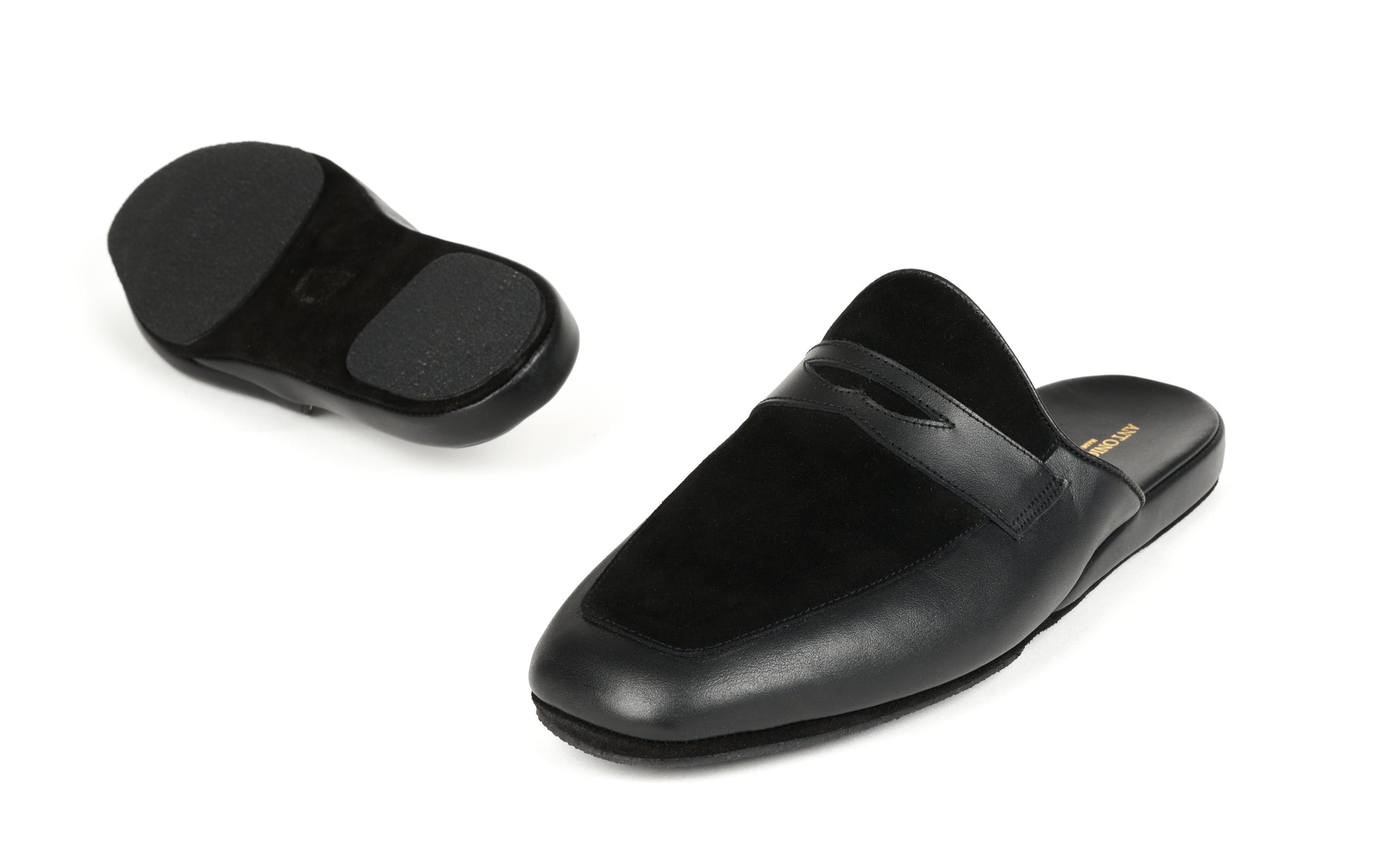 Antonio Conti Pantoffels zwart Men house slippers black leather